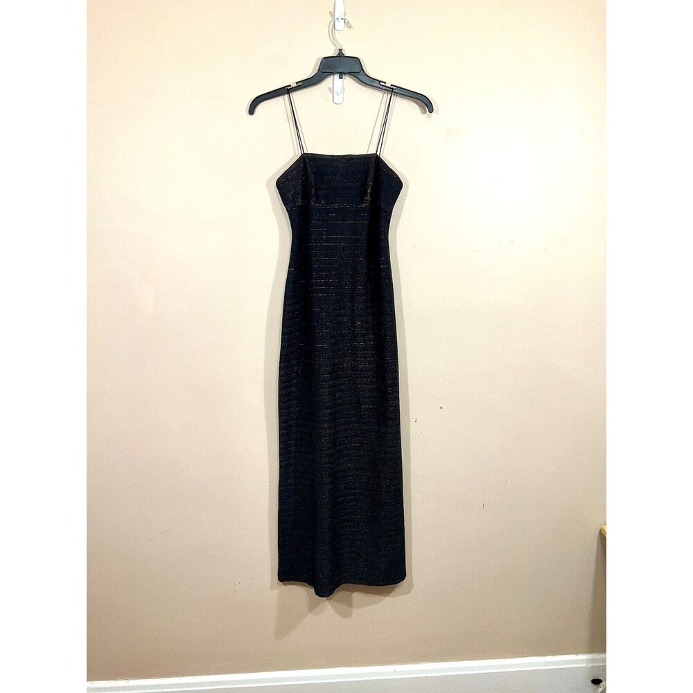 VTG All That Jazz Womens Metallic Maxi Slip Dress S Black Bronze 90s Grunge Goth